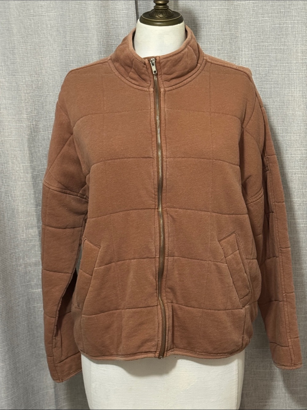 Angel Kiss Los Angeles Cloth Bomber Style Sweatshirt Jacket-Sz S-Terra Cotta-GUC
